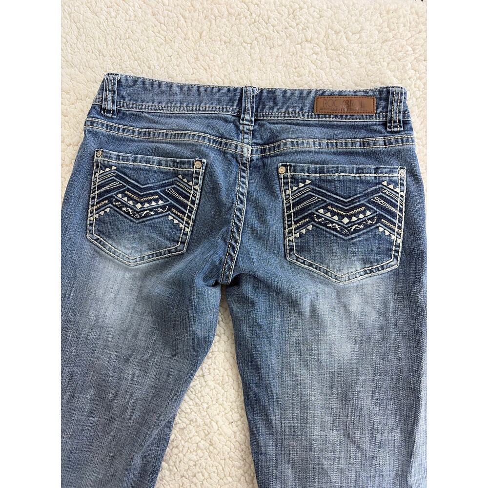 Rock & Roll Denim Womens Low Rise Boot Cut Jeans 32x29 Embroidered Split Hem - Picture 5 of 10